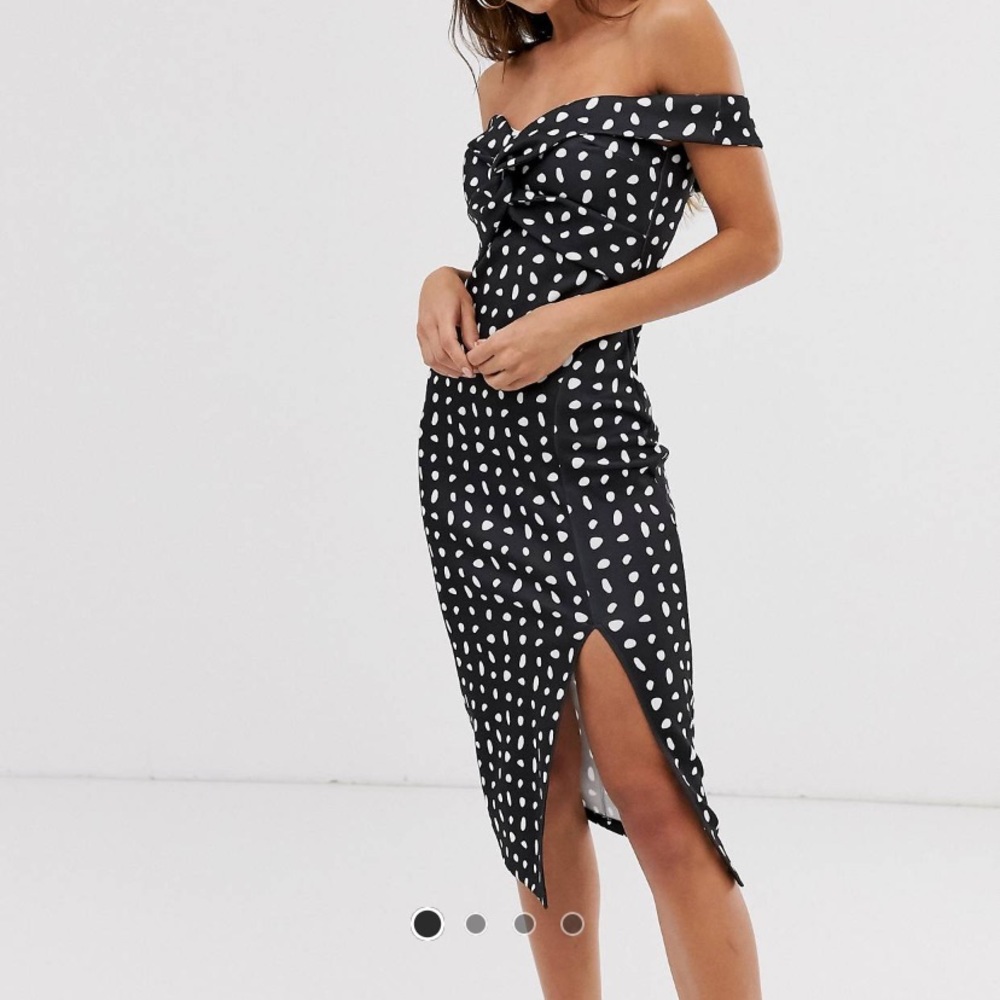 ASOS DESIGN Polka Dot off the Shoulder Dress US 8